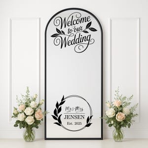 Wedding Mirror Decal – Welcome to Our Wedding Sign with Personalized Mr & Mrs Last Name