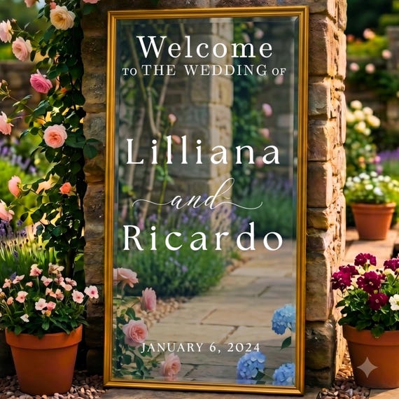 Welcome to the Wedding Sign: Wedding Mirror Decal – Personalized Mirror Decal – Elegant Vinyl Sticker For Bride & Groom Reception