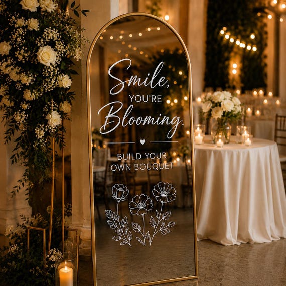 Bloom Bar Mirror Decal: Wedding Mirror Decal -  Build Your Own Bouquet Sign – For Wedding Reception