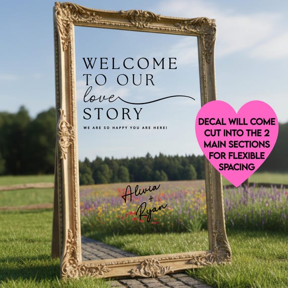 Boho Wedding Mirror Decal: Wedding Welcome Sign  - Welcome to Our Love Story Rustic Decal - Wedding Sign for Outdoor & Garden Weddings