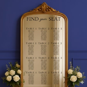 Plano de asientos personalizado para bodas: Letrero de bienvenida para bodas - Vinilo decorativo para espejo con plano de asientos - Exhibición elegante y organizada para la recepción - Para los invitados a la boda