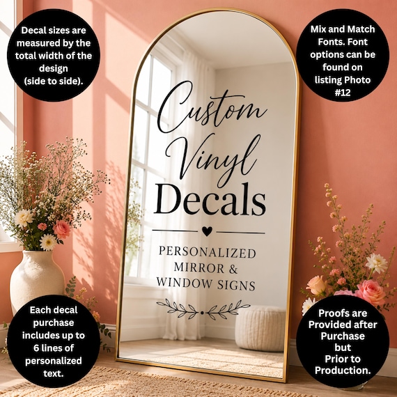 Custom Vinyl Decal: Vinyl Stickers - Personalized Mirror and Window Decals – Elegant Custom Sign Design – For Weddings, Events & Businesses