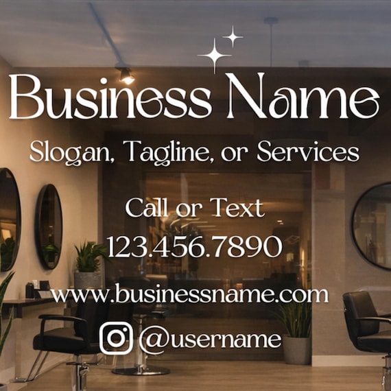 Personalized Business Window Decal: Salon Sign – Elegant Modern Branding Design – For Beauty Studio Storefront