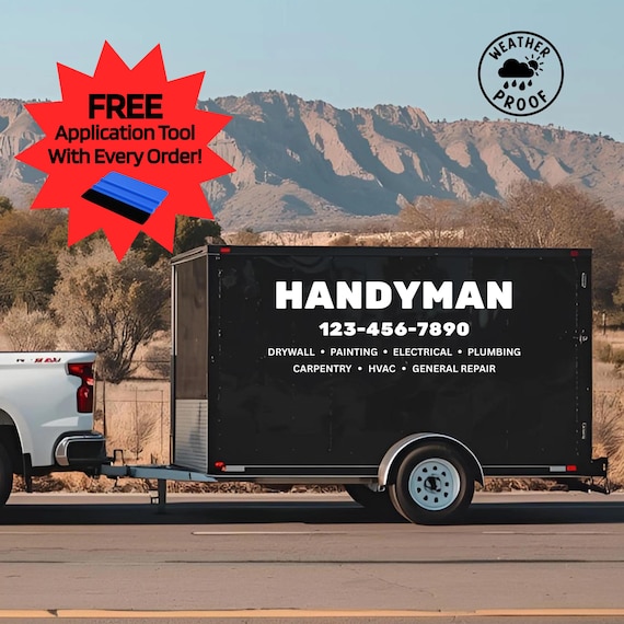 Business Decal: Custom Handyman Vinyl Sign | Personalized Contractor Sticker | Utility Trailer Service Signage