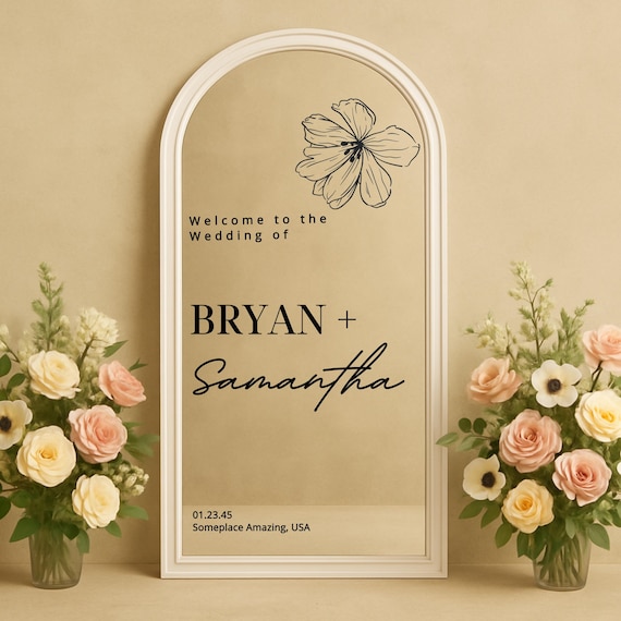 Bohemian Wedding Welcome Sign: Wedding Welcome Sign – Rustic Floral Mirror Decal – For Bohemian Wedding Ceremony