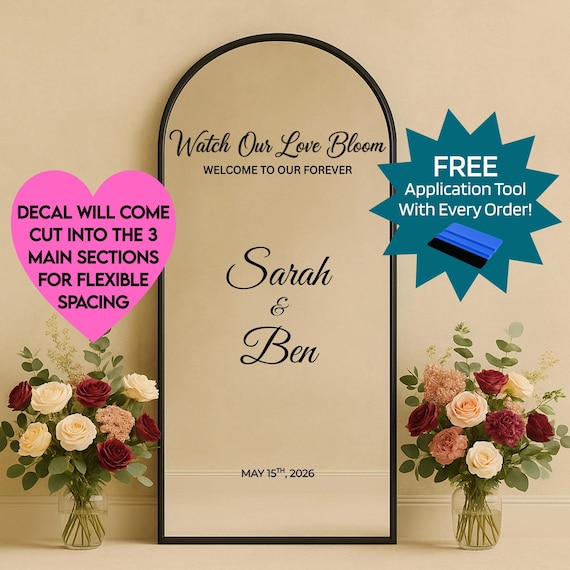 Spring Wedding Personalized Sign: Wedding Mirror Decal | Enchanting Stickers for Bride and Groom