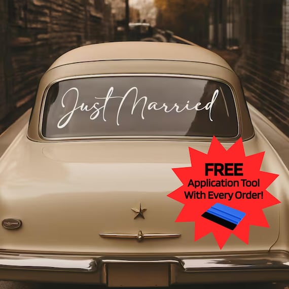 Just Married Car Decal: Wedding Mirror Decal | Elegant Reception Sign | Captivating Stickers for Bride & Groom