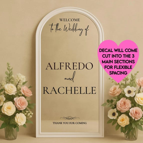 Welcome to the Wedding Sign: Wedding Mirror Decal | Personalized Reception Decals | Captivating Sticker for Bride and Groom