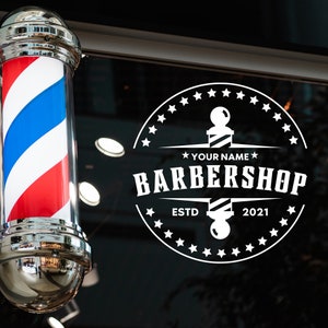 Letrero de barbería de vinilo, letrero de ventana de barbería, letrero comercial, calcomanía de barbería personalizada, letrero comercial personalizado, pegatina de calcomanía de vinilo, letrero