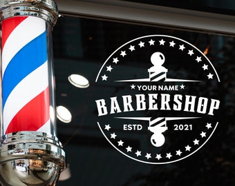 Vinyl Barbershop Schild, Barbershop Fenster Schild, Business Schild, benutzerdefinierte Barbershop Aufkleber, personalisiertes Geschäftsschild, Vinyl Aufkleber Aufkleber, Schild