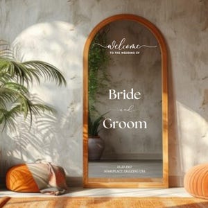 Bienvenido a nuestro letrero de boda, letrero de espejo para selfies, letrero de fecha de boda, letreros de boda, calcomanía de boda, espejo para selfies de boda, letrero de espejo de boda