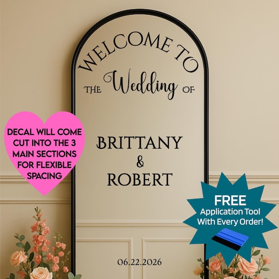 Custom Welcome to our Wedding Sign for Arched Mirrors: Wedding Mirror Decal | Reception Decor | Stunning Stickers for Bride and Groom