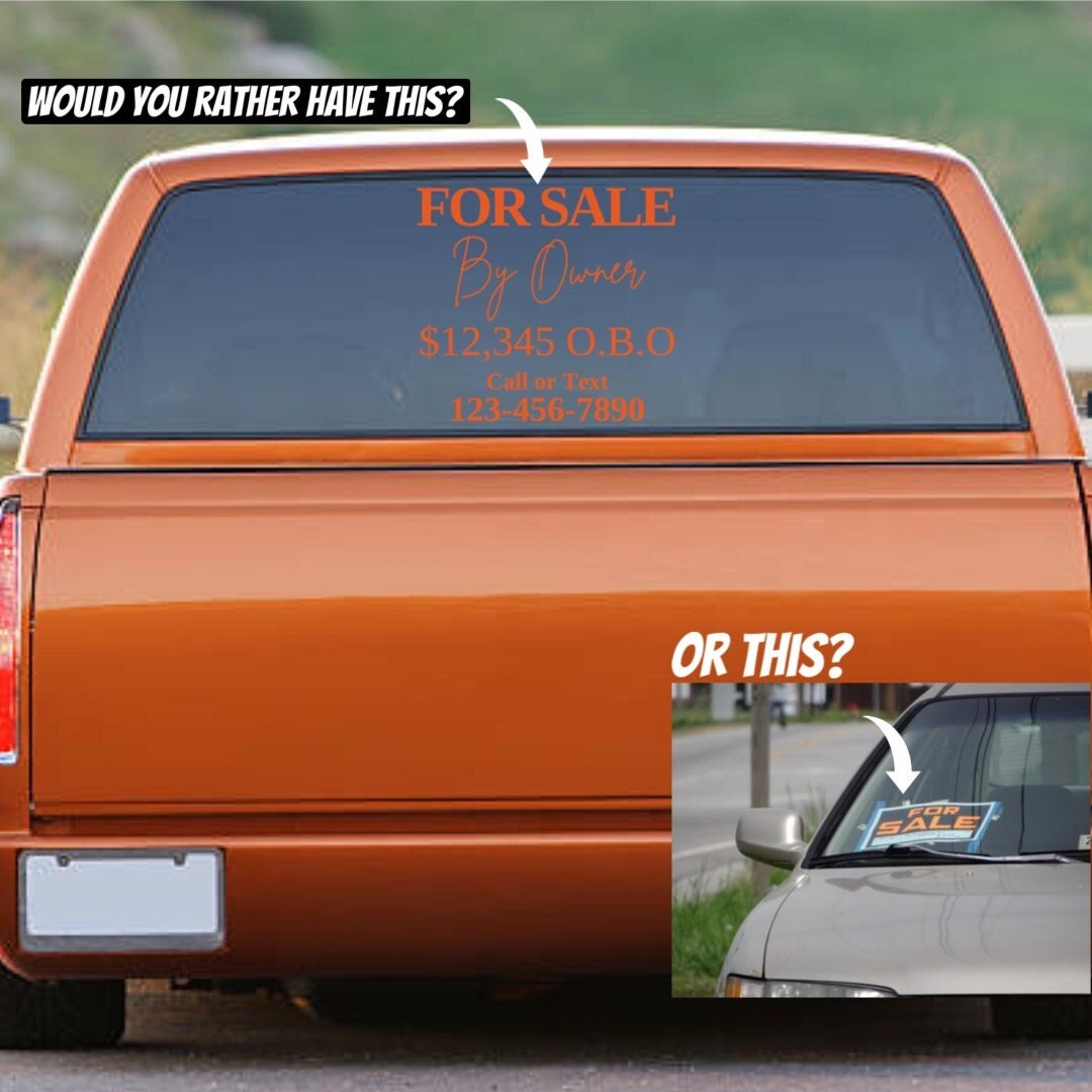 Custom Vinyl for Sale Sign Decal for Your Car or Truck for Sale Sign