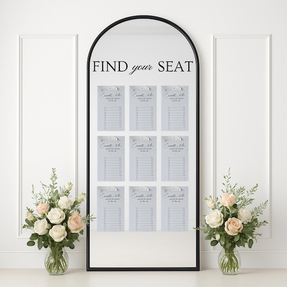 Wedding Seating Chart Mirror Decal: Wedding Welcome Sign - Seating Chart Header – Elegant Reception Display – For Modern Weddings