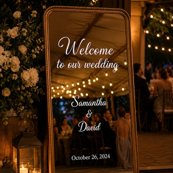Wedding Mirror Decal: Wedding Welcome Sign – Personalized Welcome Sign – For Bride and Groom