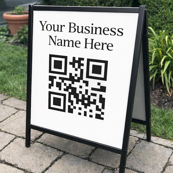 Custom QR Code Sign: QR Code Sticker – Modern Storefront Signage – For Small Business Marketing