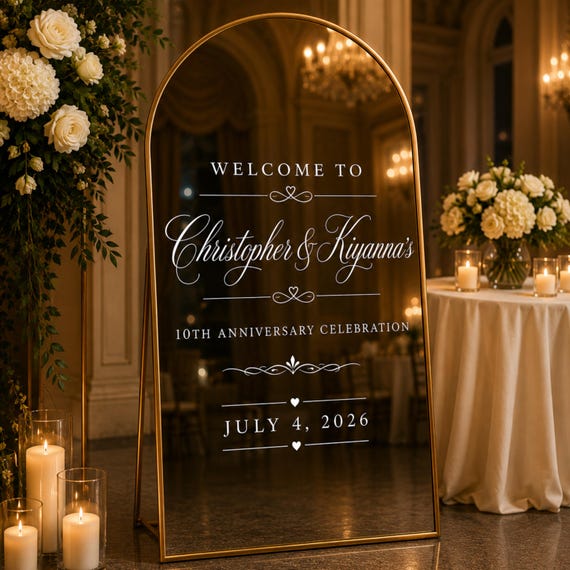 Personalized Anniversary Mirror Decal: Custom Vinyl Decal – Elegant Welcome Sign – For Anniversary Celebration