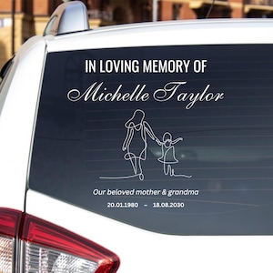 Custom "In Loving Memory" Vinyl Decal – Personalized Memorial Sticker with Name, 'Our Beloved Mother & Grandma' Tribute, Mother Silhouette