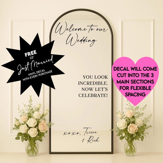 Personalized Wedding Sign: Wedding Mirror Decal | Timeless Stickers for Bride and Groom