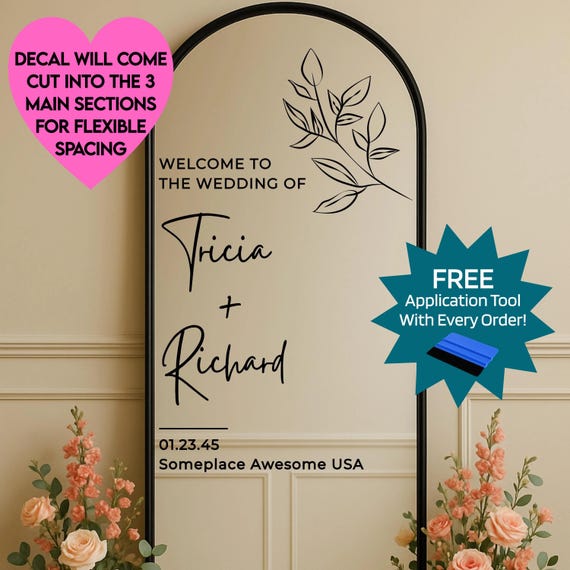 Welcome to the Wedding Personalized Sign: Wedding Mirror Decal | Romantic Stickers for Bride and Groom