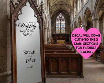 Welcome to our Happily Ever After Personalized Wedding Sign: Wedding Mirror Decal | Elegant script sign for Bride and Groom
