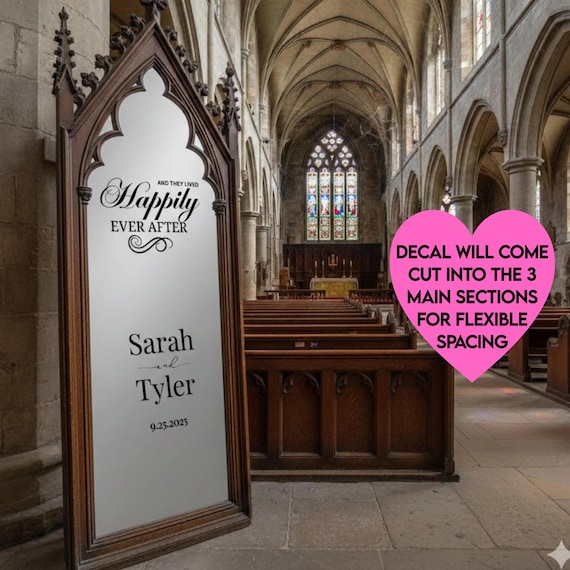 Welcome to our Happily Ever After Personalized Wedding Sign: Wedding Mirror Decal | Elegant script sign for Bride and Groom