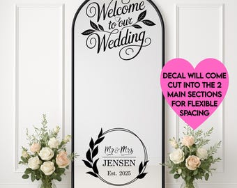 Welcome to our Wedding Personalized Sign: Wedding Mirror Decal | Enchanting Stickers for Bride and Groom