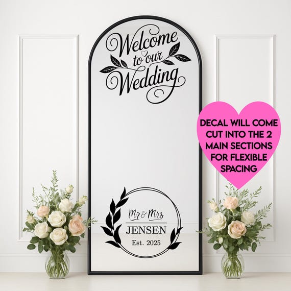 Welcome to our Wedding Personalized Sign: Wedding Mirror Decal | Enchanting Stickers for Bride and Groom
