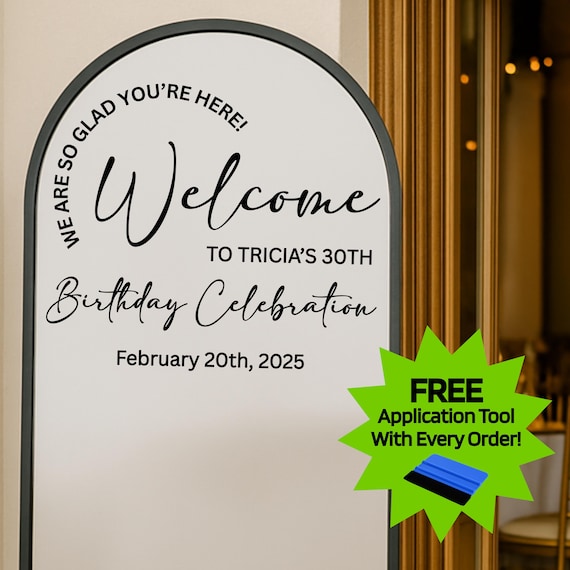 Welcome to my Birthday Decal: Mirror Decal | Personalized Party Stickers | Birthday Decor | Vinyl Sticker for Event Entrance