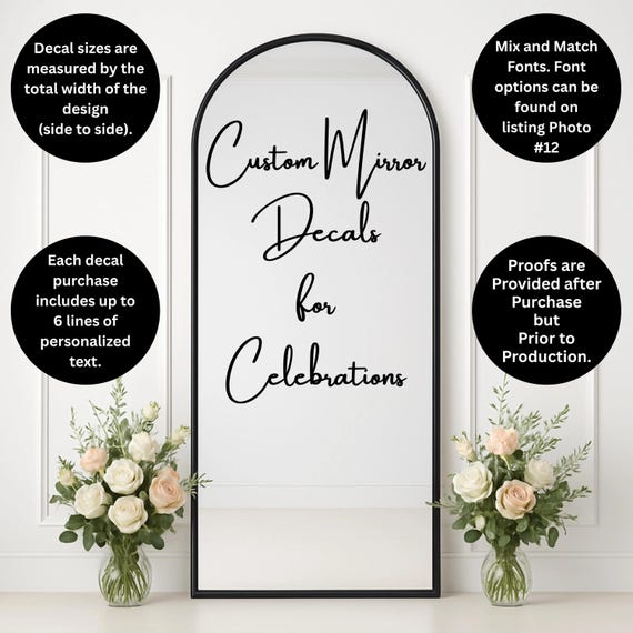 Custom Vinyl Decal: Personalized Wedding, Birthday, Mirror Sign