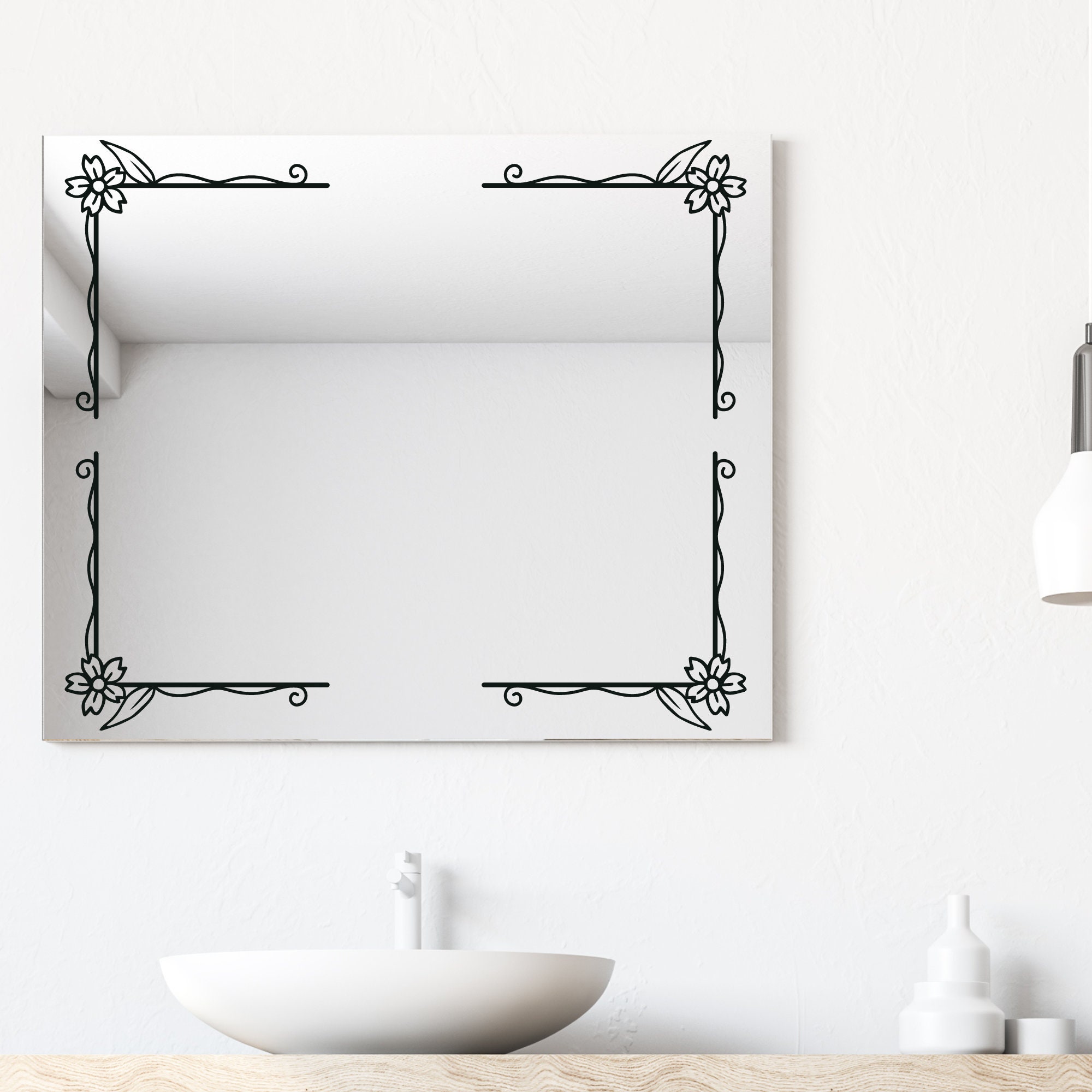 Bathroom Mirror Frame Border Sticker，Black Border Peel &Stick, Black Wood  Grain Wallpaper Border Removable Waterproof Bathroom Mirror Frame