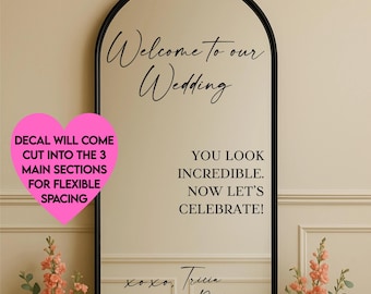 Custom Welcome to our Wedding Sign: Wedding Mirror Decal l Personalized Reception Sign for Elegant Events