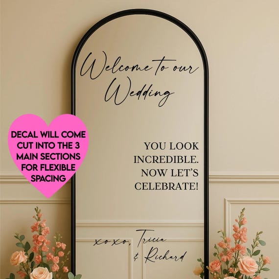 Custom Welcome to our Wedding Sign: Wedding Mirror Decal l Personalized Reception Sign for Elegant Events