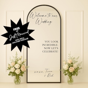 Wedding Mirror Decal + FREE Just Married Vinyl | Personalized Welcome Sign for Ceremony or Reception | Modern Wedding Decor for Glass Mirror