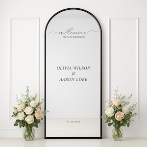 Personalized Wedding Mirror Decal: Elegant Names & Date Vinyl Sign