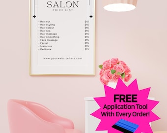 Calcomanía comercial: Calcomanías personalizadas para menús de belleza / Pegatinas de vinilo personalizadas / Letrero de precios para estudios de peluquería