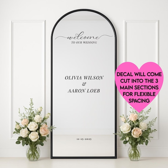 Welcome to our Wedding Personalized Sign: Wedding Mirror Decal | Sophisticated Stickers for Bride and Groom