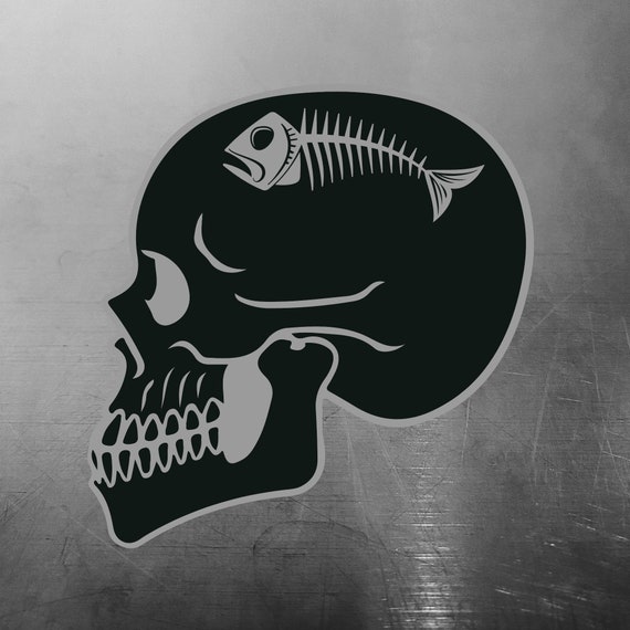 Skull With Fish Skeleton Vinyl Decal Sticker, Skeleton Sticker