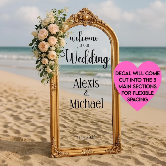 Welcome to our Wedding Personalized Wedding Sign: Wedding Mirror Decal | Elegant Vinyl Welcome Sign for Bride and Groom