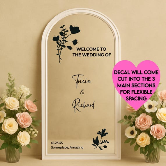 Welcome to the Wedding Personalized Reception Sign: Wedding Mirror Decal | Memorable sticker for Bride and Groom