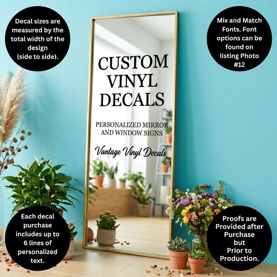 Vinyl Stickers: Personalized Mirror and Window Decals – Elegant Custom Sign Design – For Weddings, Events & Business Displays