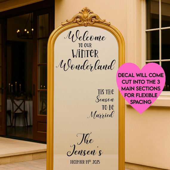 Welcome to Our Winter Wonderland Personalized Wedding Sign: Wedding Mirror Decal | Festive Winter Stickers for Bride and Groom