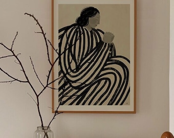 Proverbs 31 Woman Art Abstract Christian Praying Stripe God Wall Decor Modern Print Mid Century Living Room Home Decor Mother Gift for Mom