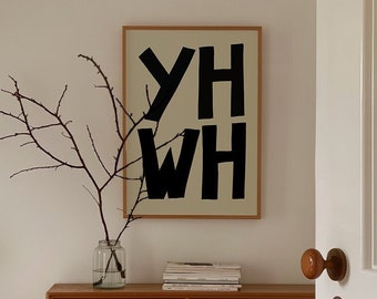 Yahweh YHWH Jesus Art Print Retro Christian Poster Trendy Modern Bible Sketch Mid Century Christian Retro Kitchen Decor Aesthetic God Letter