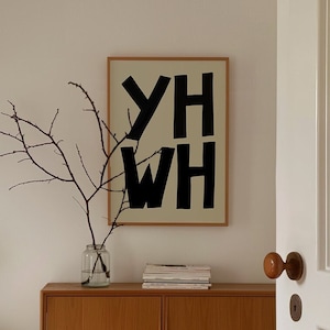 Yahweh YHWH Jesus Art Print Retro Christian Poster Trendy Modern Bible Sketch Mid Century Christian Retro Kitchen Decor Aesthetic God Letter