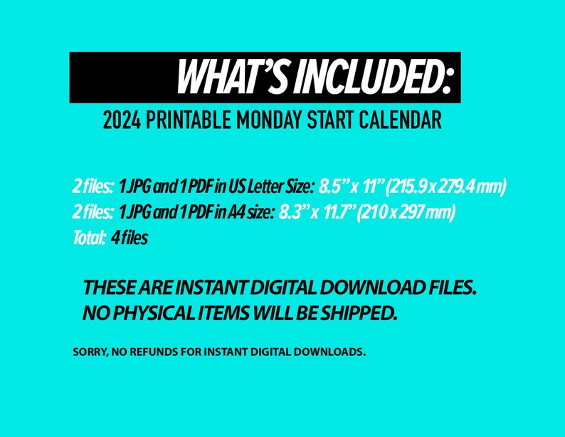 2024 Minimalist Printable Calendar Monday Start 2024 Etsy