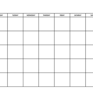 Calendario imprimible en blanco, inicio lunes, 11 x 8,5 pulgadas, calendario con letras, para imprimir en casa, PDF