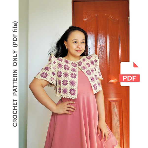 Haakpatroon: Lena Bolero met vlindermouwen (Oma Square, Modern Filipiniana, Modern Maria Clara) ALLEEN PDF-BESTAND.