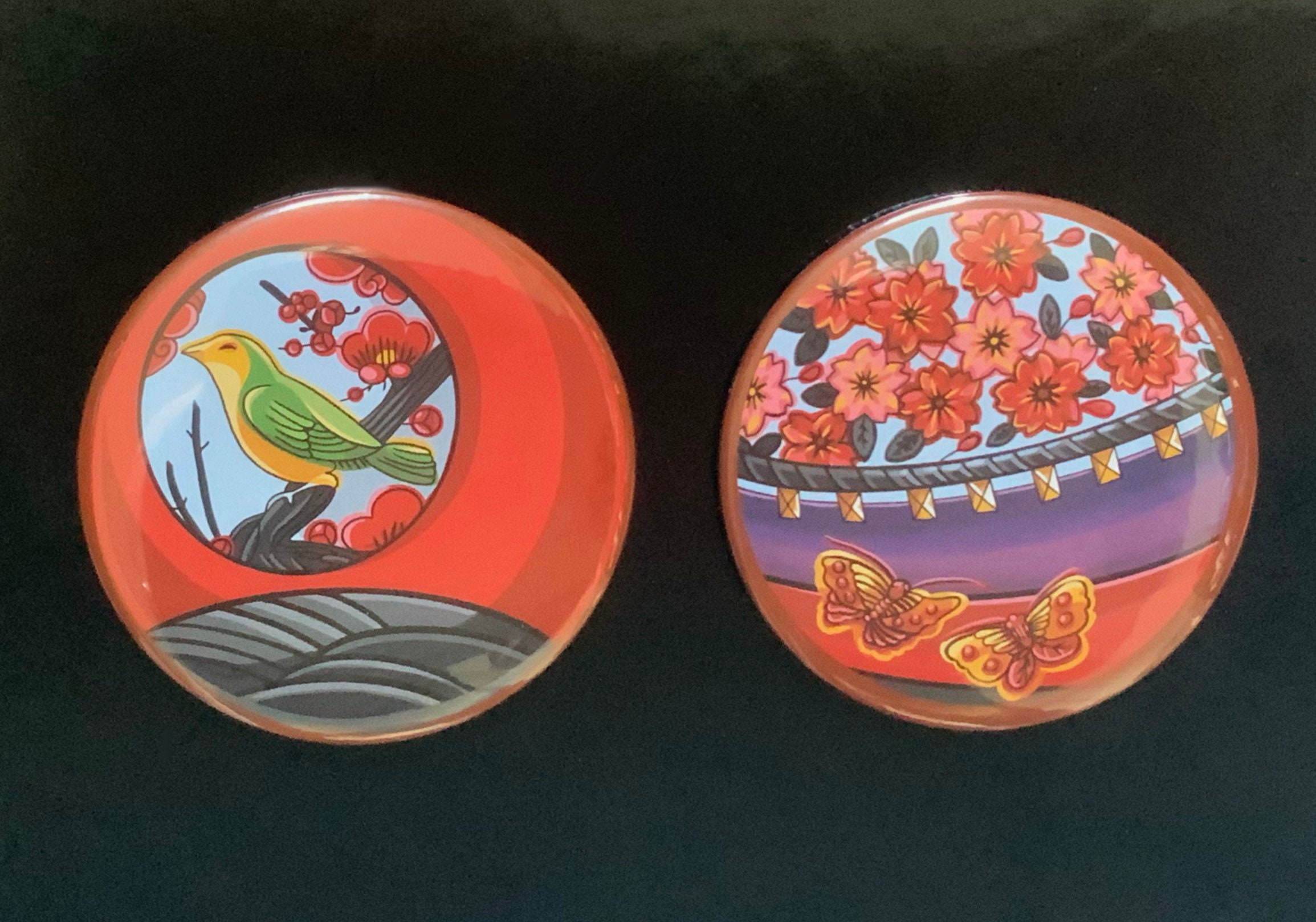 Hanafuda Miroirs Sakura March Butterfly Bird & Moon Mirrors