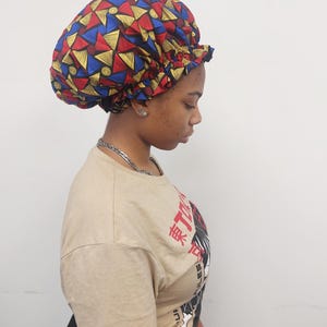 Ankara African Print Satin-Lined Bonnet: Handmade Sleep Cap